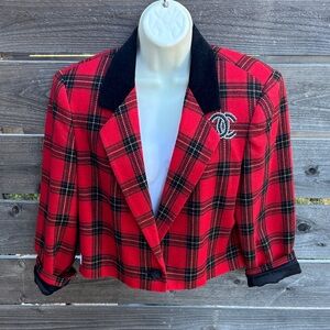 Repurposed and distressed Plaid Red and Black Women's Jacket by “Jagged Threads”